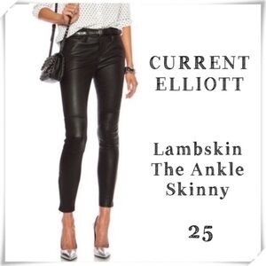 Current Elliott Lambskin Leather The Ankle Skinny Pants Black Size 25 #1383-0087